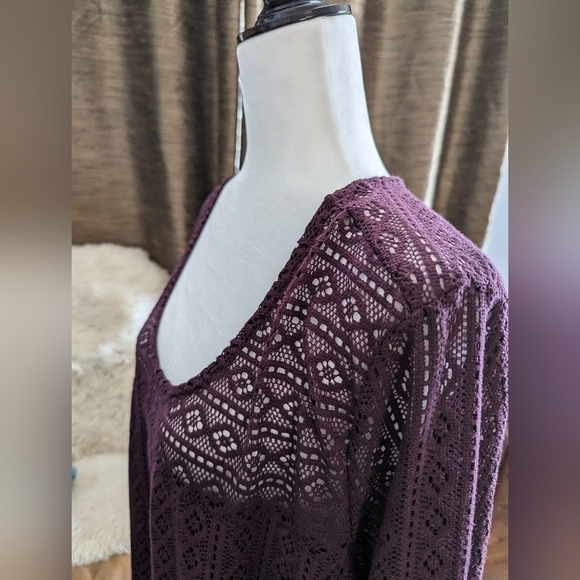 DEX Women's Burgundy   Crochet Knit Top Size 3x - Picture 4 of 10